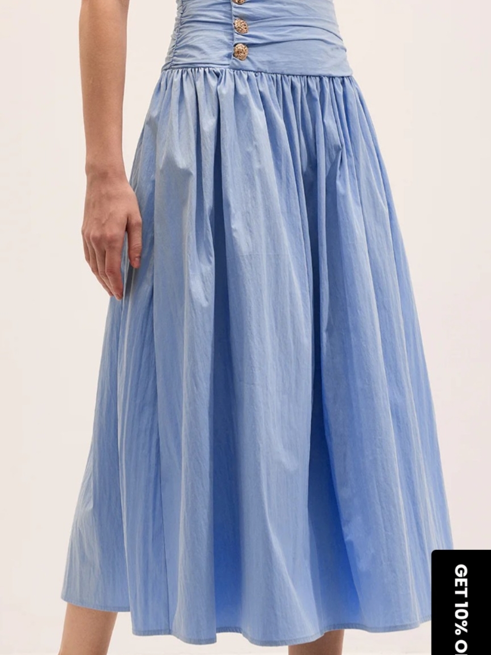 Commense Cotton Blend Ruched Waist Midi Skirt Medium And Large